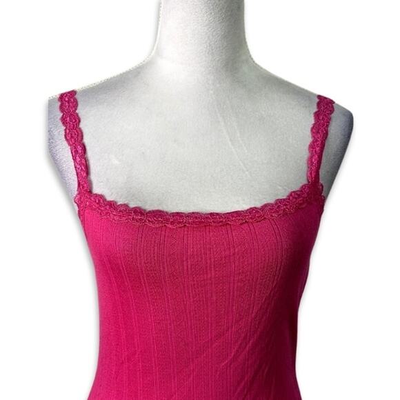 BP Crop Top Sleeveless Ribbed Material Lace Straps Eye Catching Hot Pink W S NWT - Picture 2 of 9